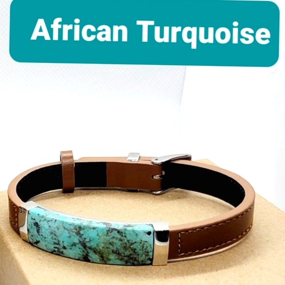 Stainless steel natural stone leather bracelet - Picture 2 of 6